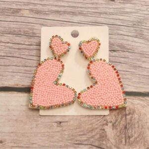 Bohemian Style Beaded Heart Earrings NWT Pink